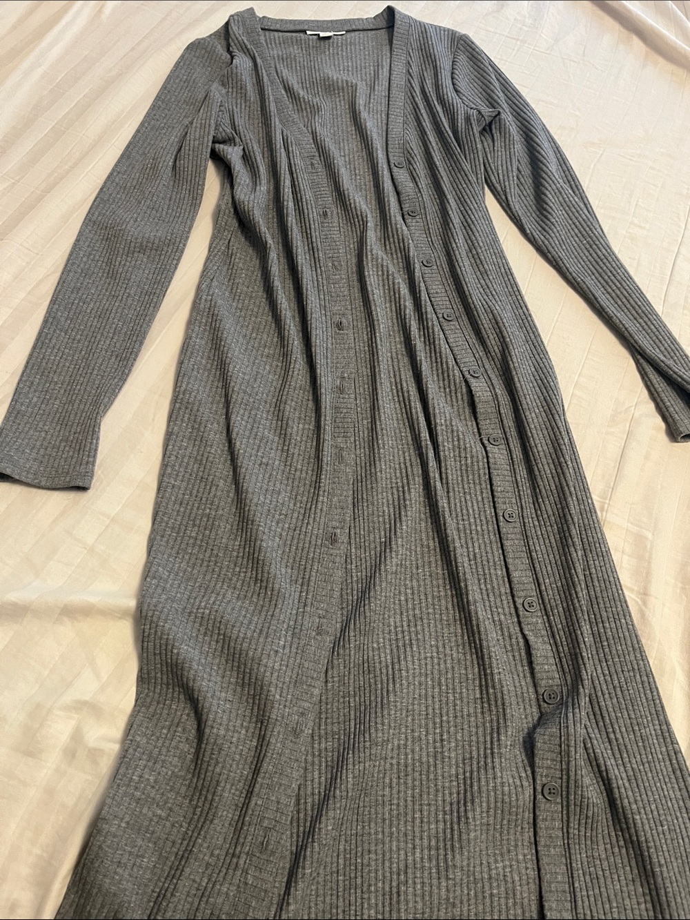 Ribbed Button-Down Long Cardigan sweater - Grey